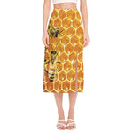 Bees And Honeycomb Print Side Slit Midi Skirt