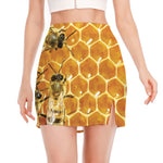 Bees And Honeycomb Print Side Slit Mini Skirt