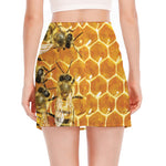 Bees And Honeycomb Print Side Slit Mini Skirt