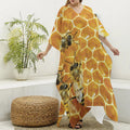 Bees And Honeycomb Print Silk V-Neck Kaftan Dress