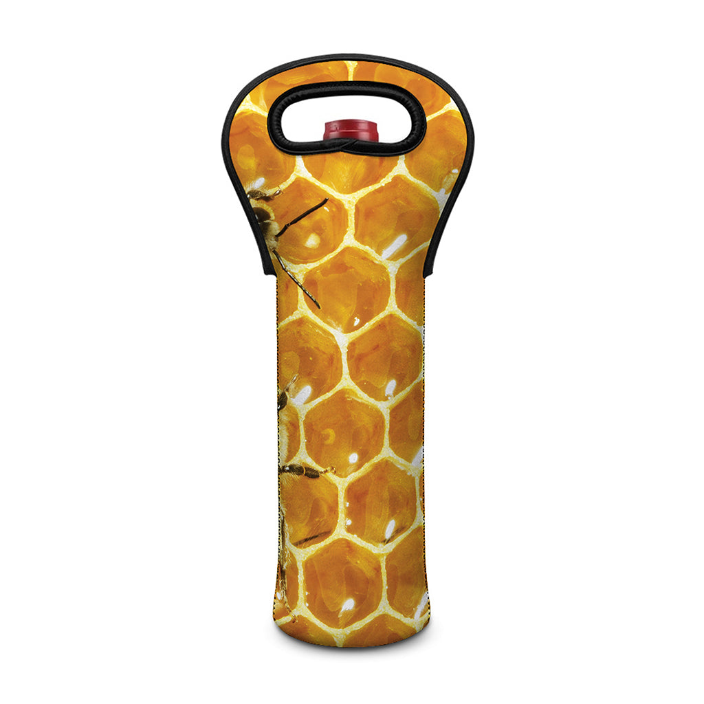 Bees And Honeycomb Print Single Neoprene Wine Tote