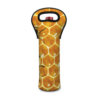 Bees And Honeycomb Print Single Neoprene Wine Tote