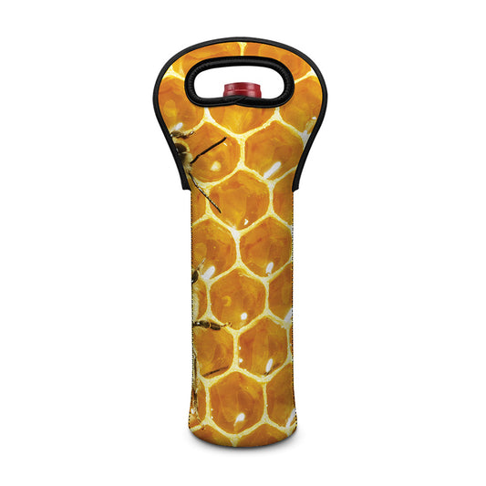 Bees And Honeycomb Print Single Neoprene Wine Tote