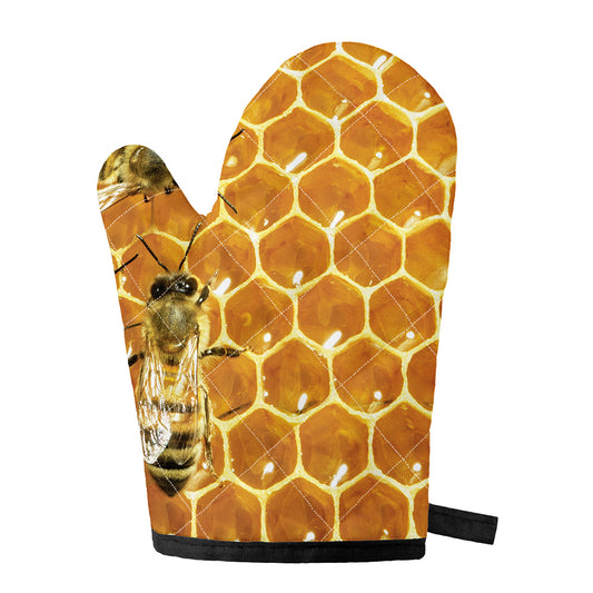 Bees And Honeycomb Print Single Oven Mitt