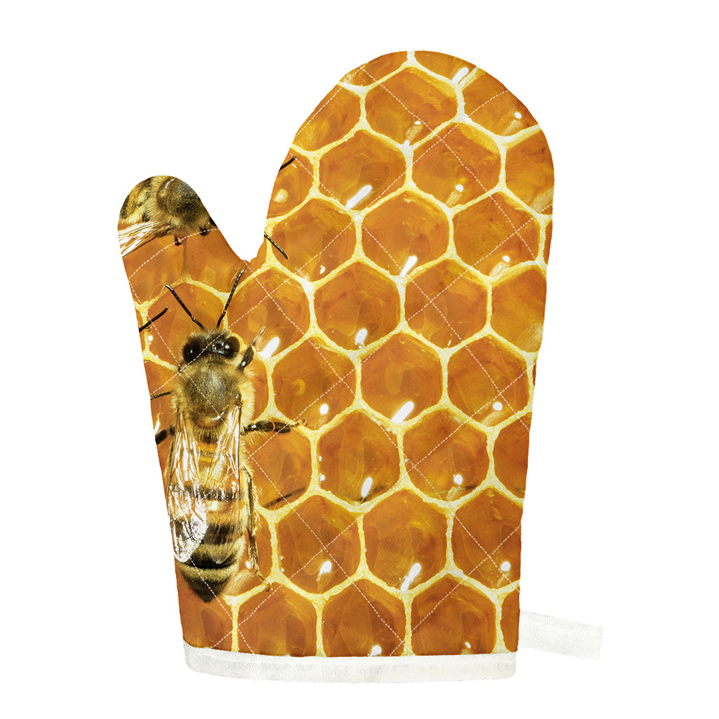 Bees And Honeycomb Print Single Oven Mitt