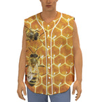 Bees And Honeycomb Print Sleeveless Baseball Jersey