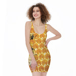 Bees And Honeycomb Print Sleeveless Bodycon Dress