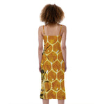 Bees And Honeycomb Print Slim Fit Midi Cami Dress