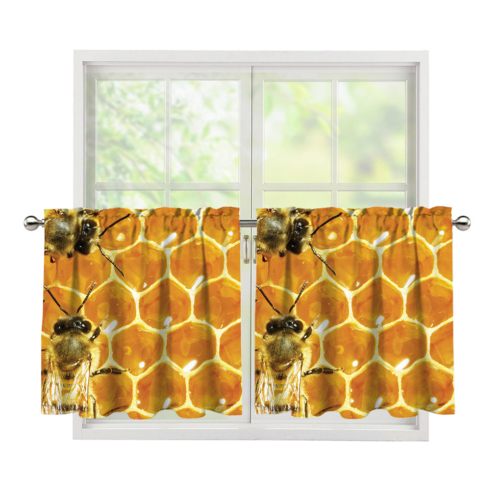 Bees And Honeycomb Print Tier Curtains