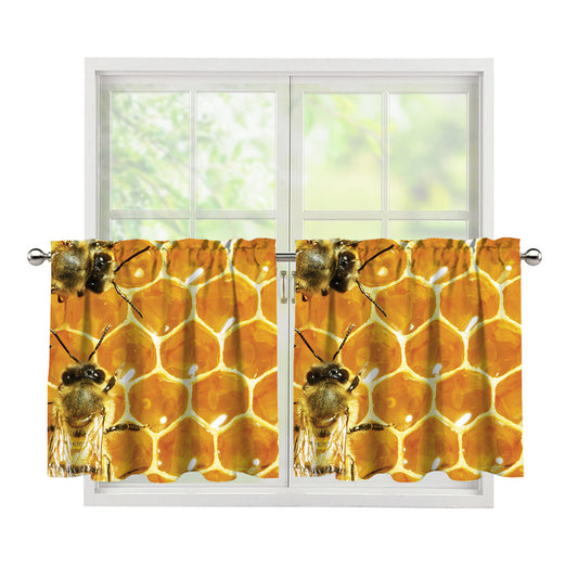 Bees And Honeycomb Print Tier Curtains