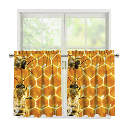 Bees And Honeycomb Print Tier Curtains