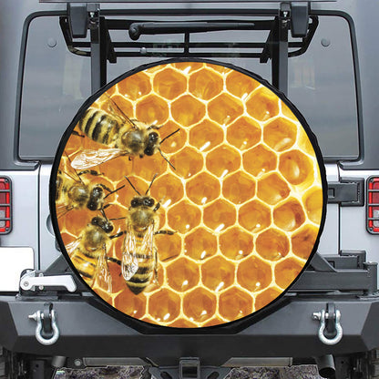 Bees And Honeycomb Print Tire Cover