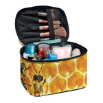 Bees And Honeycomb Print Travel Makeup Bag