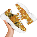 Bees And Honeycomb Print White Chunky Shoes