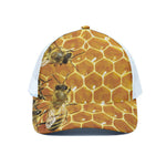 Bees And Honeycomb Print White Mesh Trucker Cap