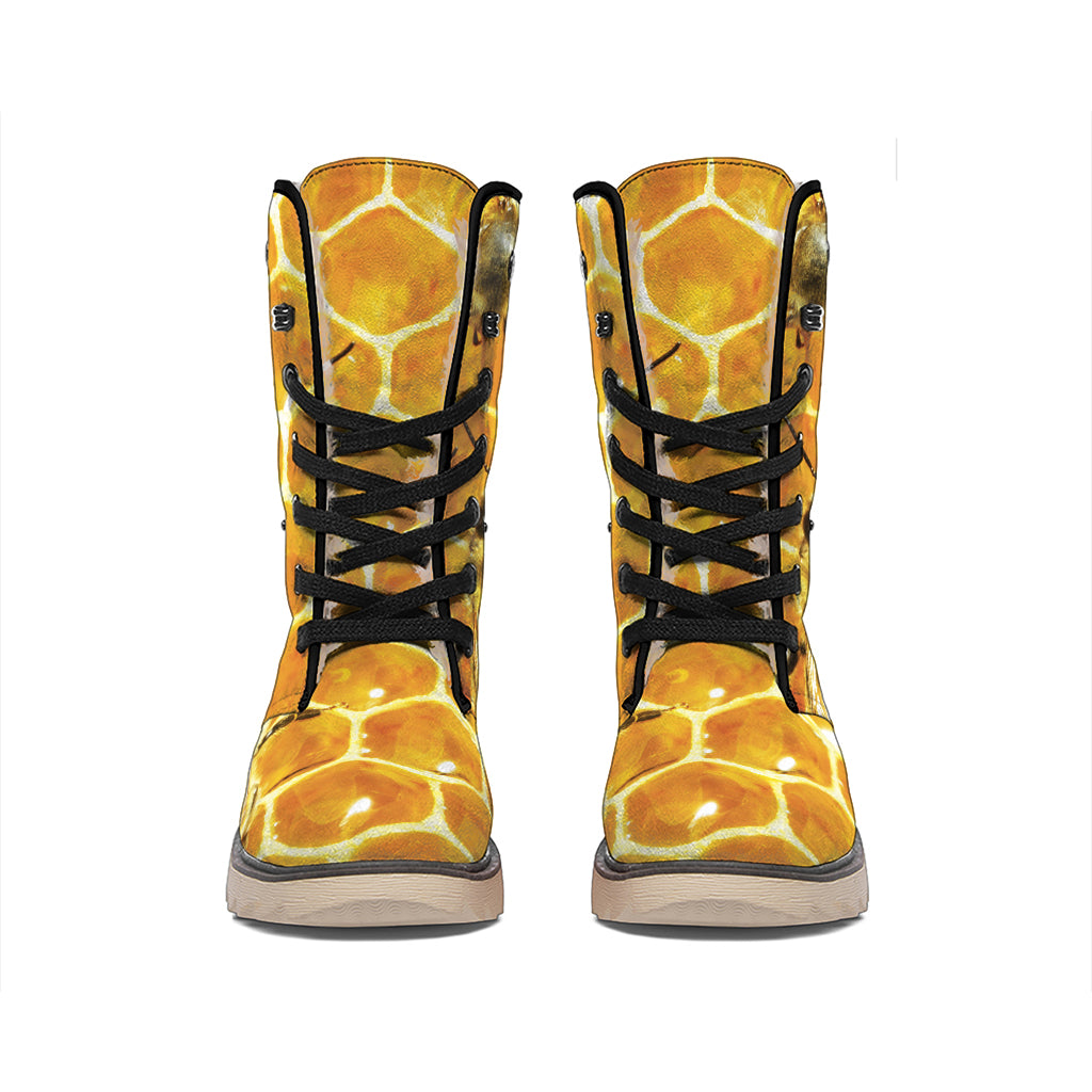 Bees And Honeycomb Print Winter Boots