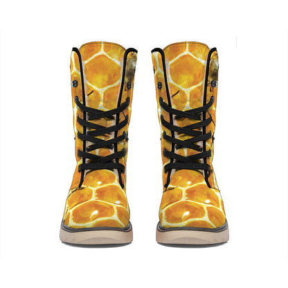 Bees And Honeycomb Print Winter Boots