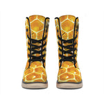 Bees And Honeycomb Print Winter Boots