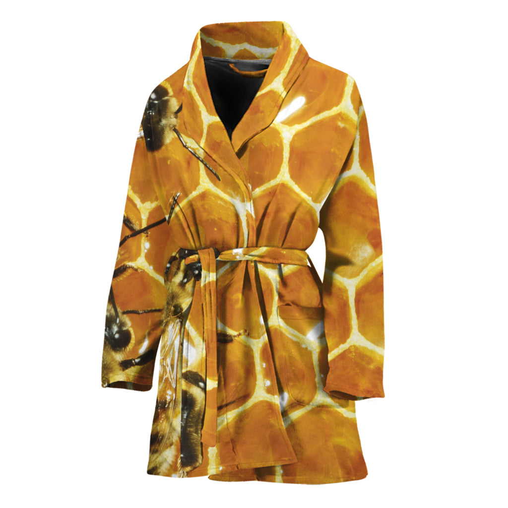 Bees And Honeycomb Print Women's Bathrobe