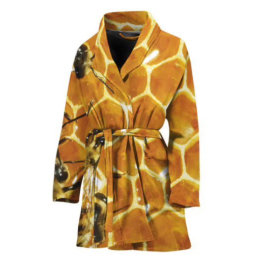 Bees And Honeycomb Print Women's Bathrobe
