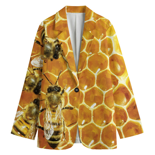 Bees And Honeycomb Print Women's Blazer