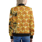 Bees And Honeycomb Print Women's Bomber Jacket