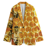 Bees And Honeycomb Print Women's Cotton Blazer