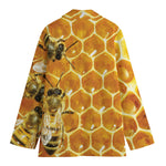Bees And Honeycomb Print Women's Cotton Blazer