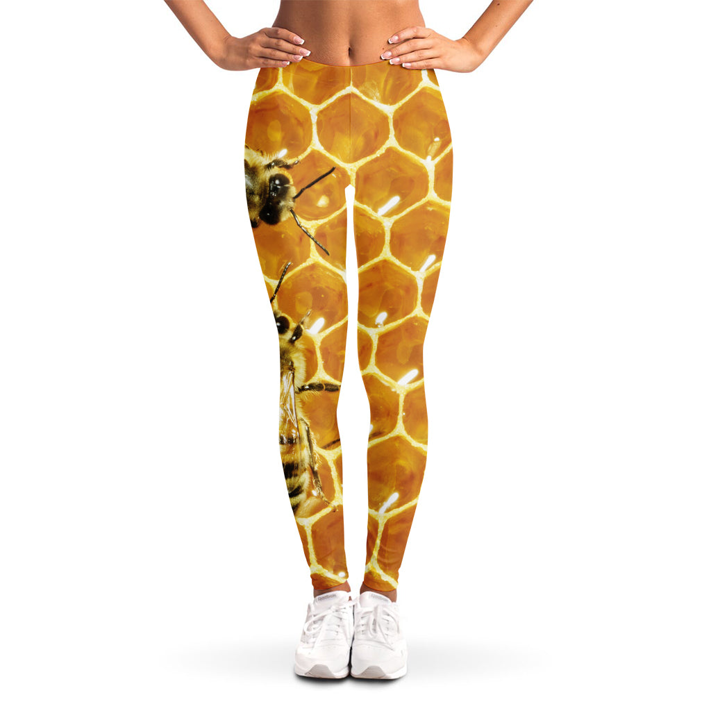 Bees And Honeycomb Print Women's Leggings