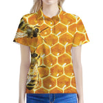 Bees And Honeycomb Print Women's Polo Shirt