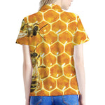 Bees And Honeycomb Print Women's Polo Shirt