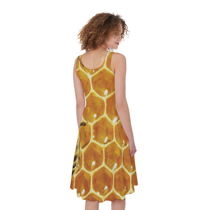 Bees And Honeycomb Print Women's Sleeveless Dress