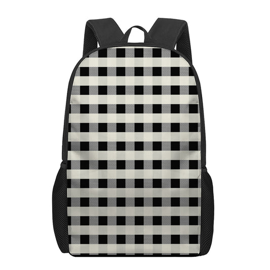 Beige And Black Buffalo Check Print 17 Inch Backpack