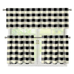 Beige And Black Buffalo Check Print 3 Piece Kitchen Curtains
