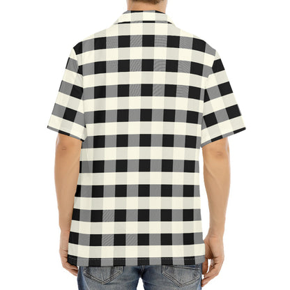 Beige And Black Buffalo Check Print Aloha Shirt