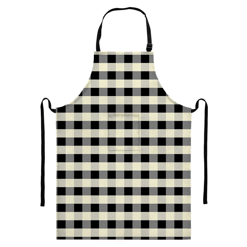 Beige And Black Buffalo Check Print Bib Apron With Pocket