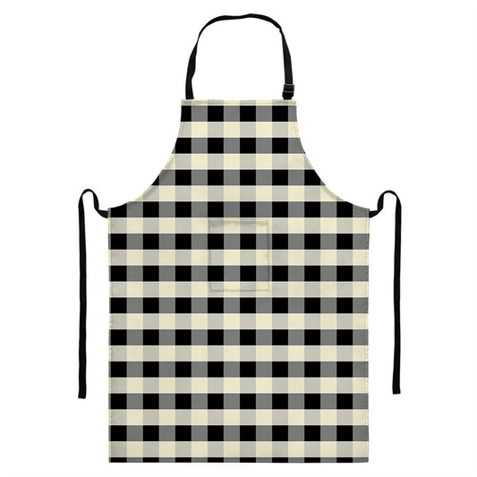 Beige And Black Buffalo Check Print Bib Apron With Pocket