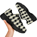 Beige And Black Buffalo Check Print Black Chunky Shoes