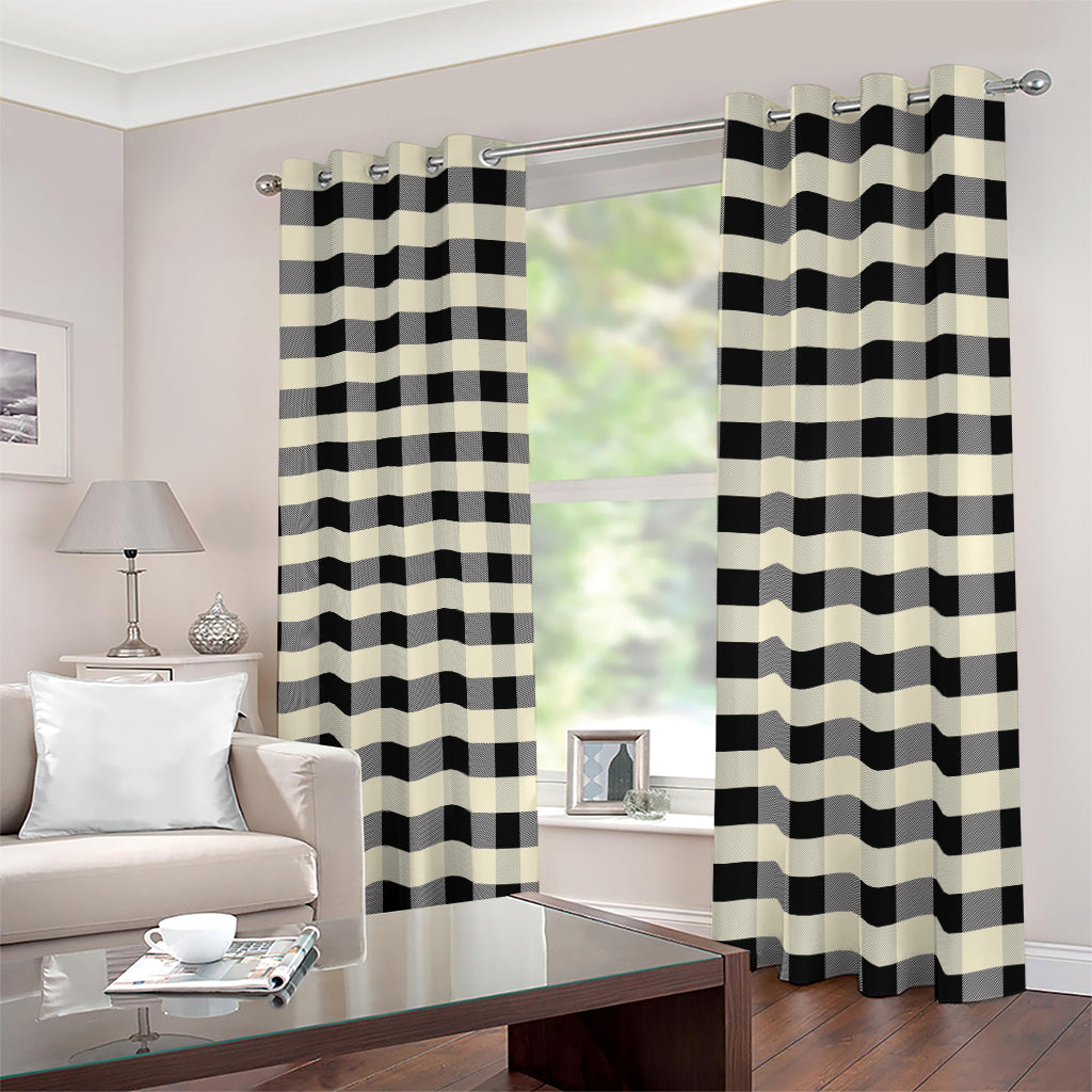 Beige And Black Buffalo Check Print Blackout Grommet Curtains