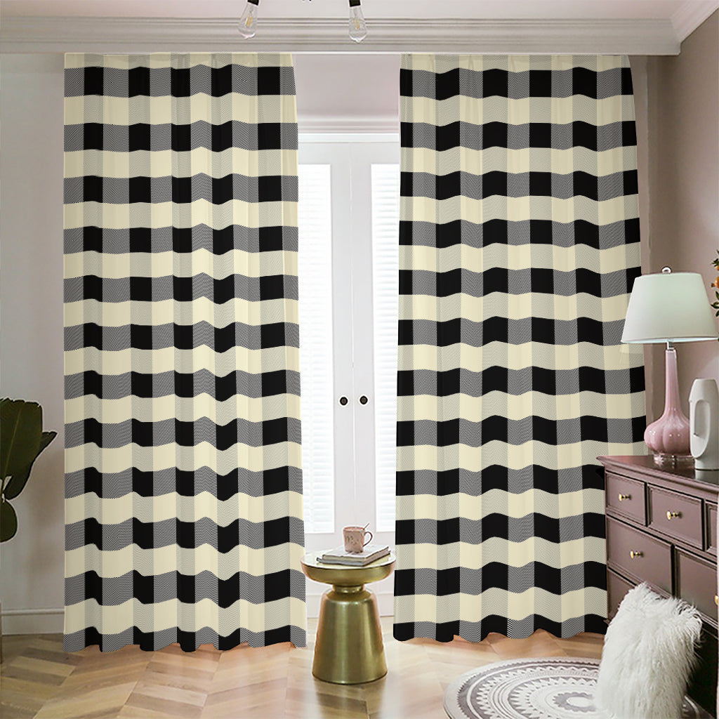 Beige And Black Buffalo Check Print Blackout Pencil Pleat Curtains