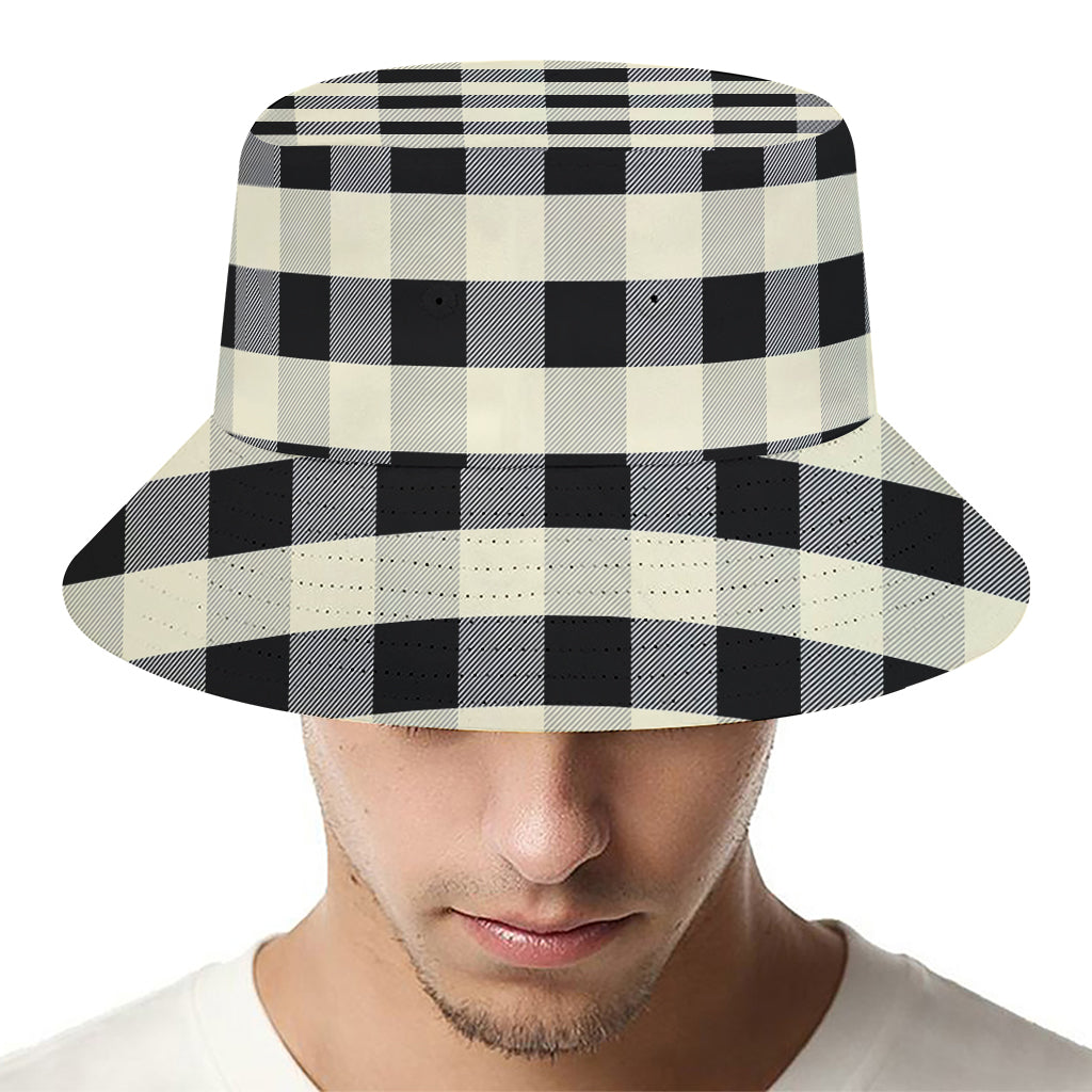 Beige And Black Buffalo Check Print Bucket Hat