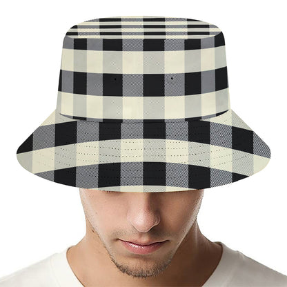 Beige And Black Buffalo Check Print Bucket Hat