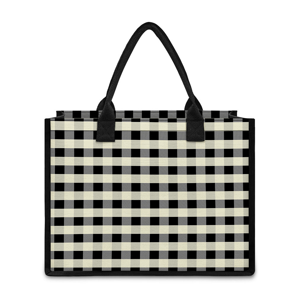 Beige And Black Buffalo Check Print Canvas Tote Bag
