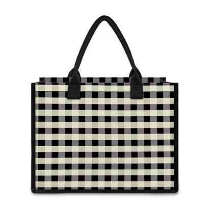 Beige And Black Buffalo Check Print Canvas Tote Bag