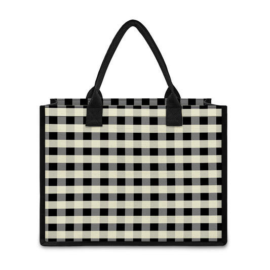 Beige And Black Buffalo Check Print Canvas Tote Bag