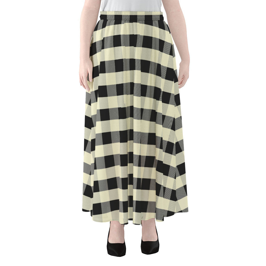 Beige And Black Buffalo Check Print Chiffon Maxi Skirt