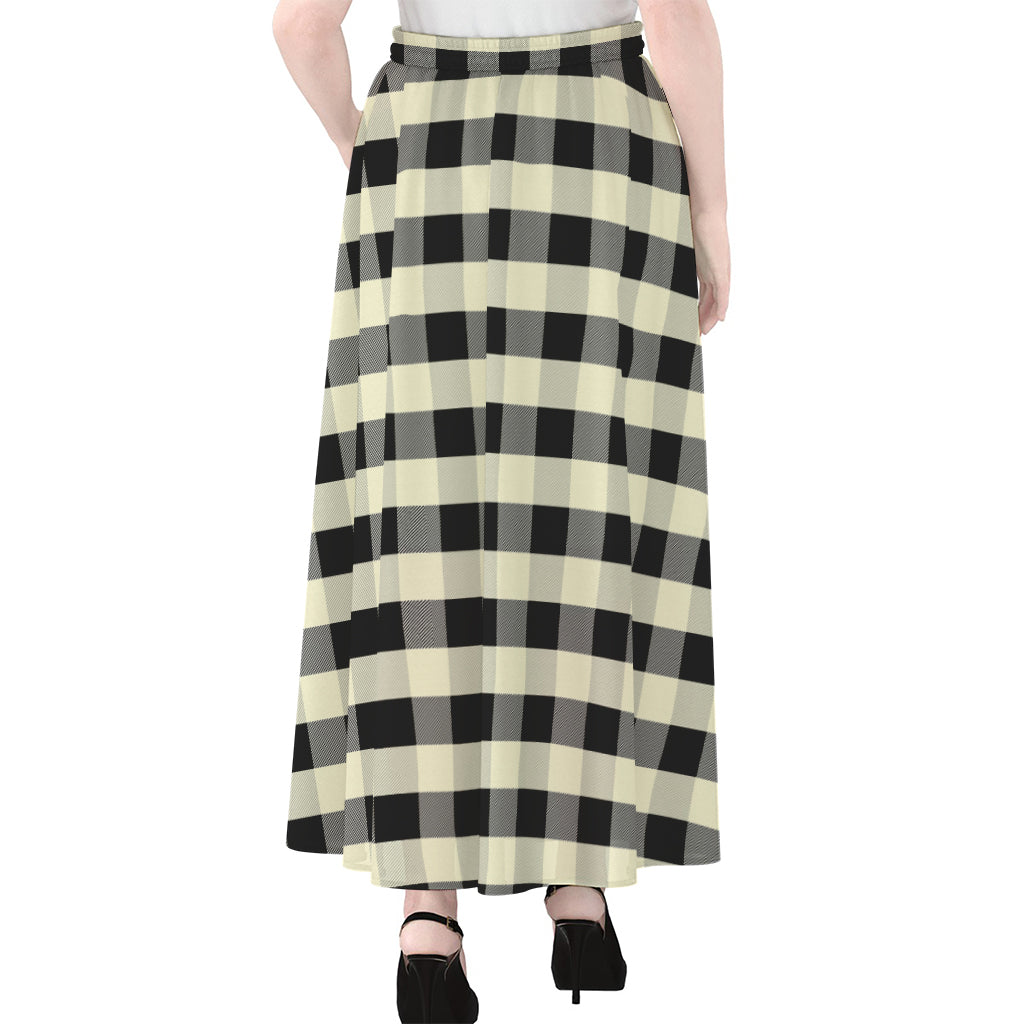 Beige And Black Buffalo Check Print Chiffon Maxi Skirt