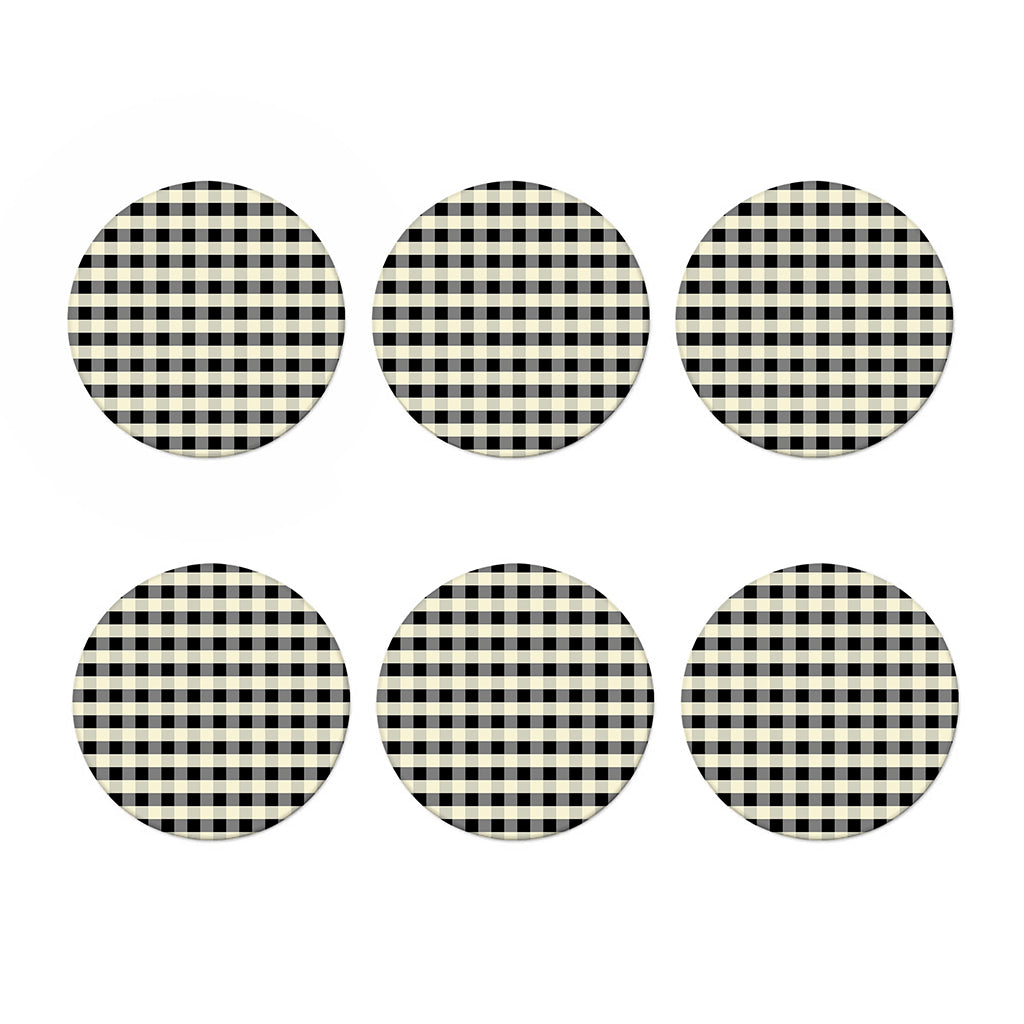 Beige And Black Buffalo Check Print Coaster Set