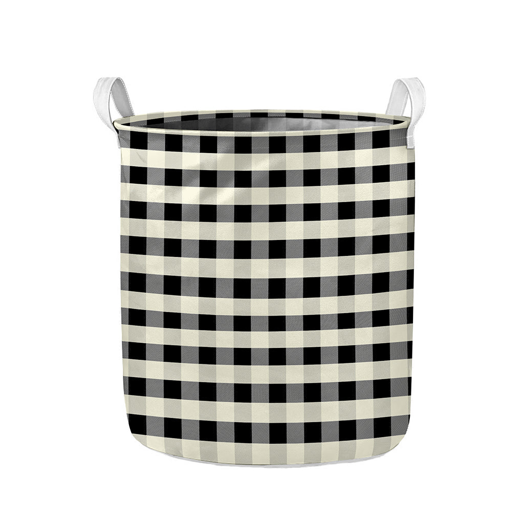 Beige And Black Buffalo Check Print Collapsible Laundry Basket