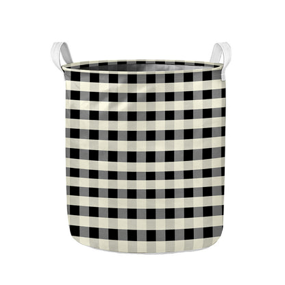 Beige And Black Buffalo Check Print Collapsible Laundry Basket
